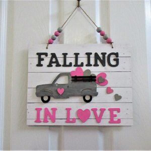 NEW Farmhouse Valentine's Day falling in love truck hanging decoration 12 x 9